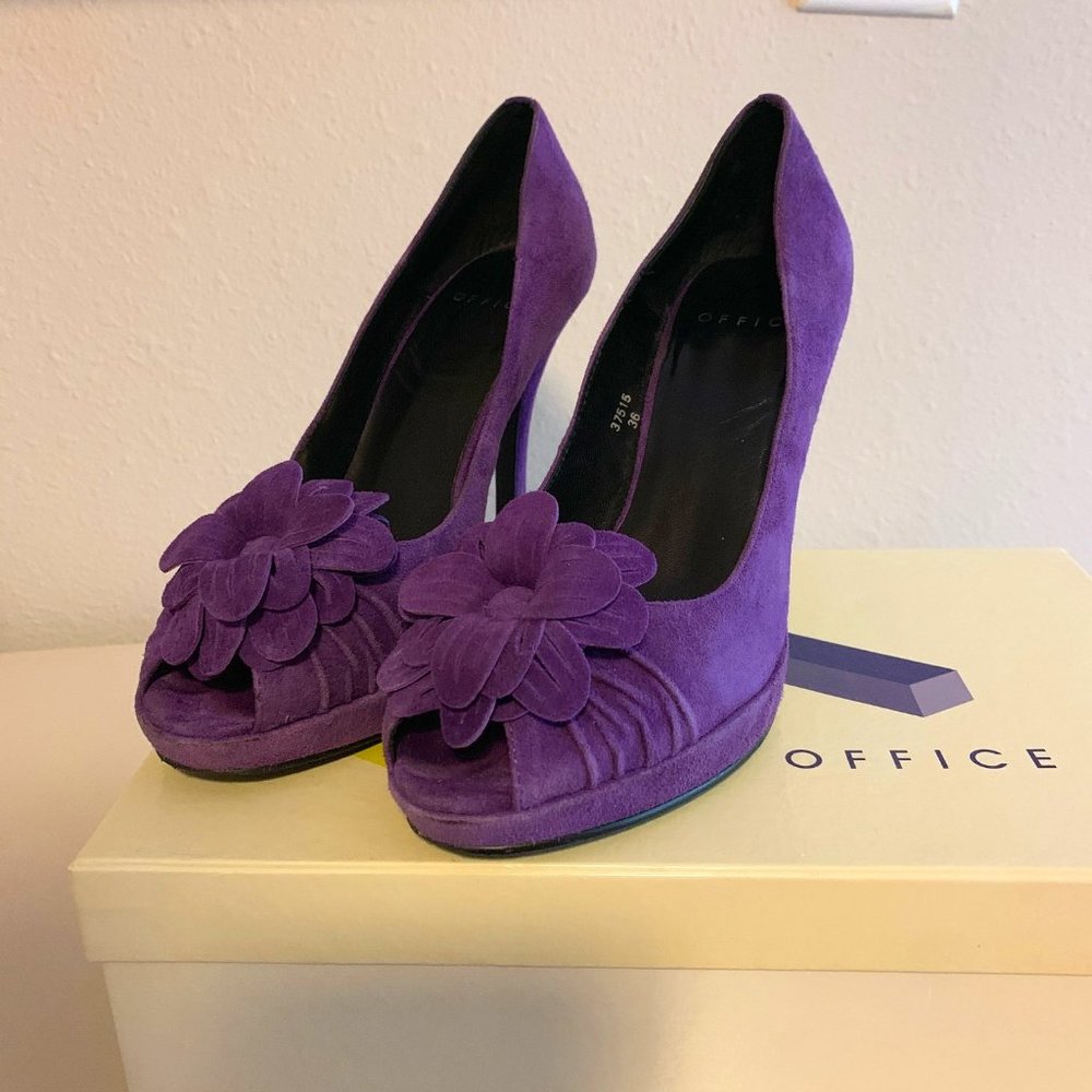 Office Purple Suede Peep Toe Heel Size 6
